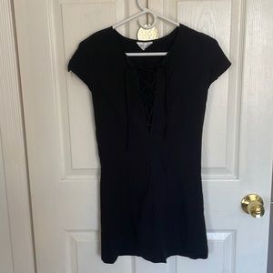Black lace up mini dress